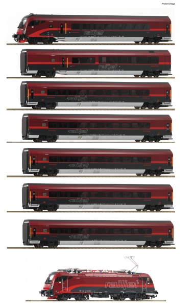 Railjet train Spirit of Venezia (8 pc)<br /><a href='images/pictures/Roco/Roco-74114.jpg' target='_blank'>Full size image</a>